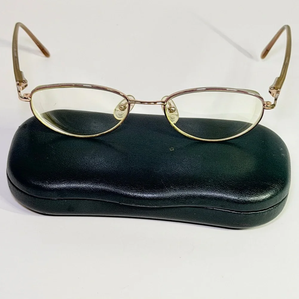 Vintage Gold Oval Metal Eyeglasses Purple Ribbon Detail Librarian Frames
